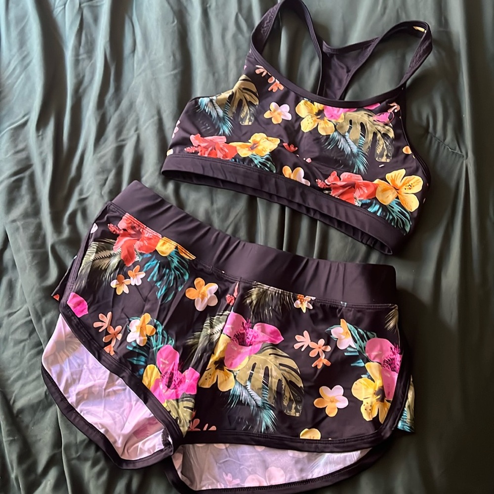 Shorts and racerback bra bathing suit / workout set